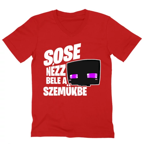 Piros Minecraft férfi V-nyakú póló - Sose nézz bele a szemükbe – Enderman