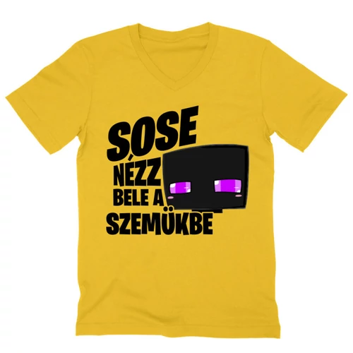 Sárga Minecraft férfi V-nyakú póló - Sose nézz bele a szemükbe – Enderman