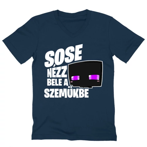 Sötétkék Minecraft férfi V-nyakú póló - Sose nézz bele a szemükbe – Enderman