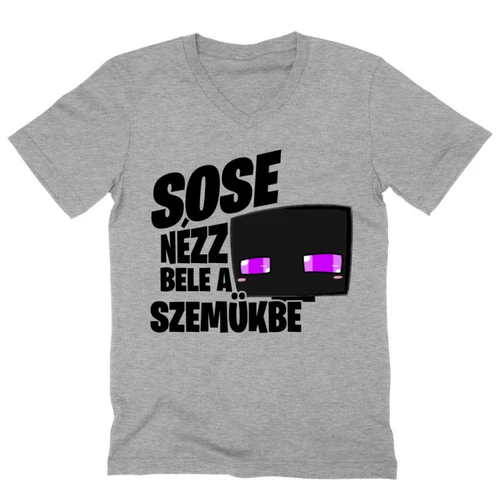 Sportszürke Minecraft férfi V-nyakú póló - Sose nézz bele a szemükbe – Enderman