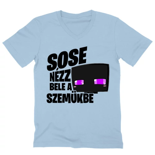 Világoskék Minecraft férfi V-nyakú póló - Sose nézz bele a szemükbe – Enderman