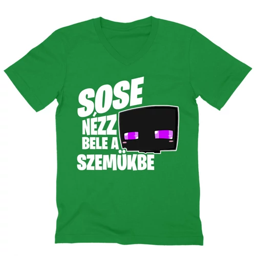 Zöld Minecraft férfi V-nyakú póló - Sose nézz bele a szemükbe – Enderman
