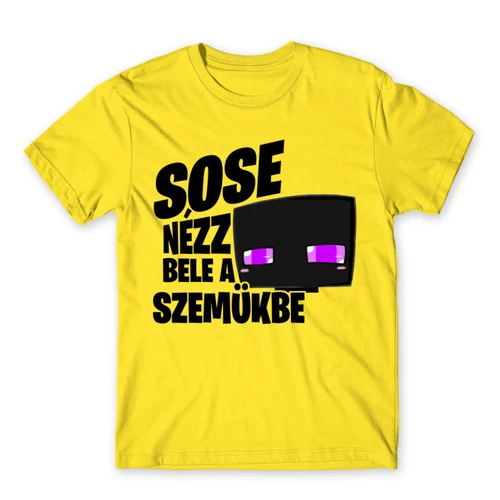 Citromsárga Minecraft férfi rövid ujjú póló - Sose nézz bele a szemükbe – Enderman