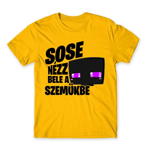 Sárga Minecraft férfi rövid ujjú póló - Sose nézz bele a szemükbe – Enderman