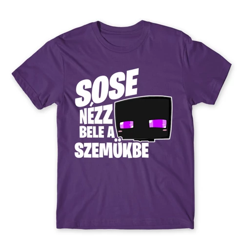 Sötétlila Minecraft férfi rövid ujjú póló - Sose nézz bele a szemükbe – Enderman
