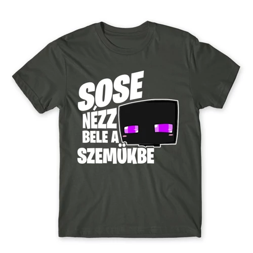 Sötétszürke Minecraft férfi rövid ujjú póló - Sose nézz bele a szemükbe – Enderman