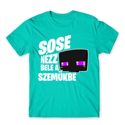 Türkiz Minecraft férfi rövid ujjú póló - Sose nézz bele a szemükbe – Enderman