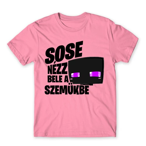 Világos rózsaszín Minecraft férfi rövid ujjú póló - Sose nézz bele a szemükbe – Enderman