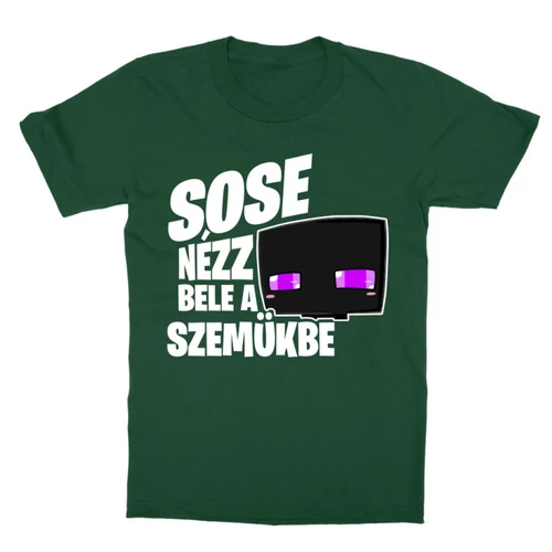 Sötétzöld Minecraft gyerek rövid ujjú póló - Sose nézz bele a szemükbe – Enderman