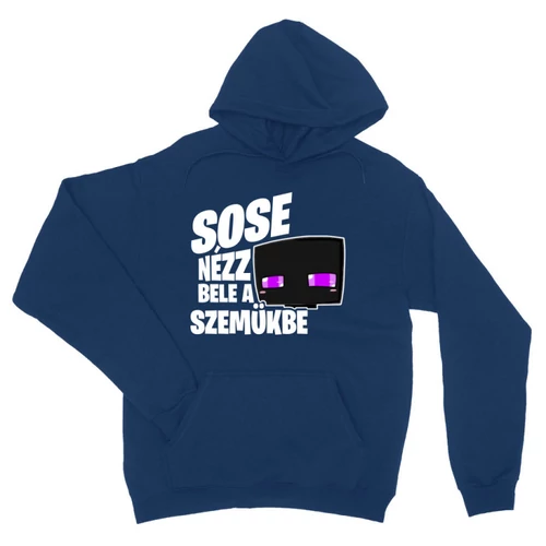 Királykék Minecraft unisex kapucnis pulóver - Sose nézz bele a szemükbe – Enderman
