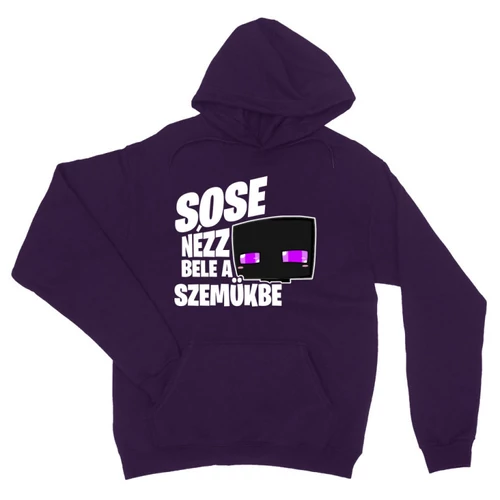 Sötétlila Minecraft unisex kapucnis pulóver - Sose nézz bele a szemükbe – Enderman