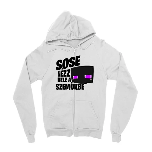 Fehér Minecraft zipzáros pulóver - Sose nézz bele a szemükbe - Enderman