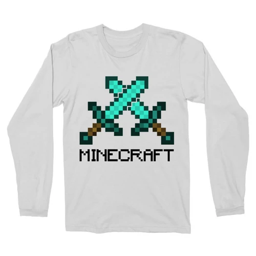 Fehér Minecraft férfi hosszú ujjú póló - Swords