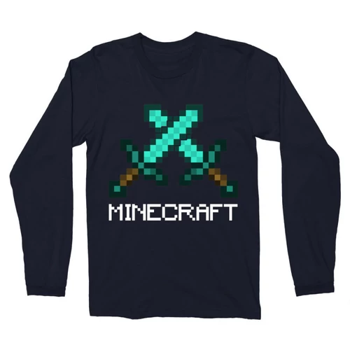 Sötétkék Minecraft férfi hosszú ujjú póló - Swords