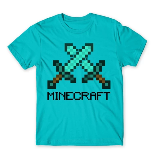 Atollkék Minecraft férfi rövid ujjú póló - Swords
