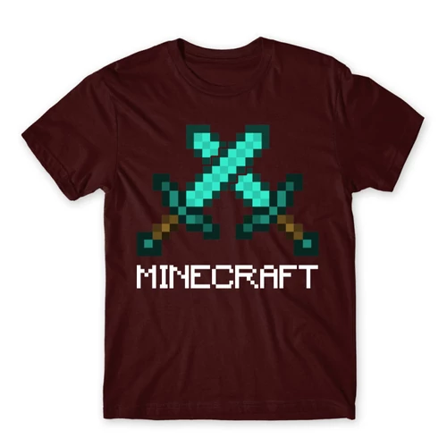 Bordó Minecraft férfi rövid ujjú póló - Swords