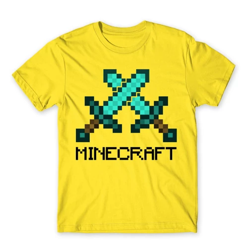 Citromsárga Minecraft férfi rövid ujjú póló - Swords