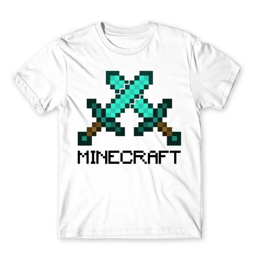 Fehér Minecraft férfi rövid ujjú póló - Swords