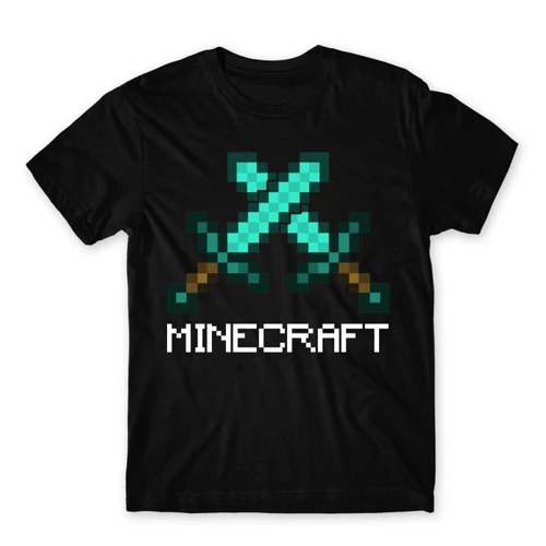 Fekete Minecraft férfi rövid ujjú póló - Swords