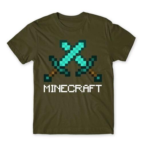 Khaki Minecraft férfi rövid ujjú póló - Swords
