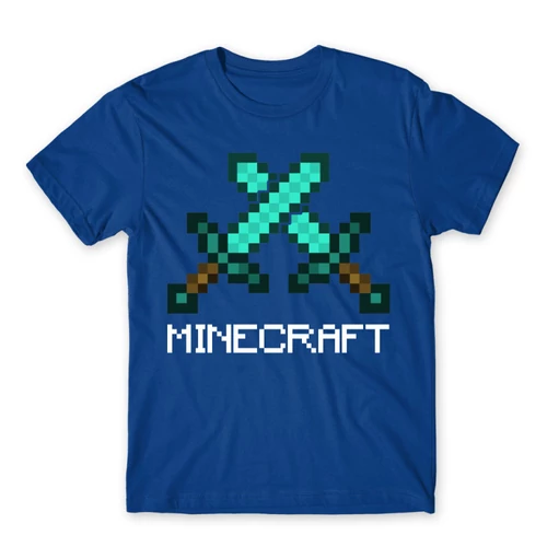 Királykék Minecraft férfi rövid ujjú póló - Swords
