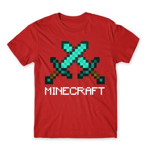 Piros Minecraft férfi rövid ujjú póló - Swords