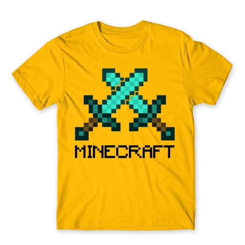 Sárga Minecraft férfi rövid ujjú póló - Swords
