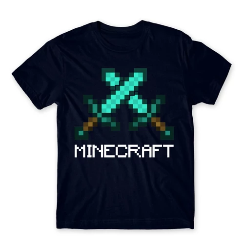 Sötétkék Minecraft férfi rövid ujjú póló - Swords