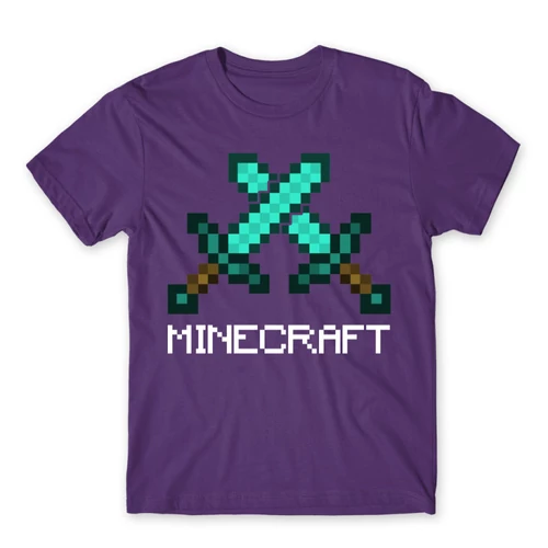 Sötétlila Minecraft férfi rövid ujjú póló - Swords