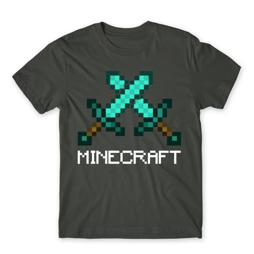 Sötétszürke Minecraft férfi rövid ujjú póló - Swords