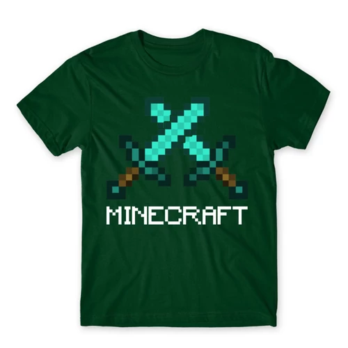 Sötétzöld Minecraft férfi rövid ujjú póló - Swords