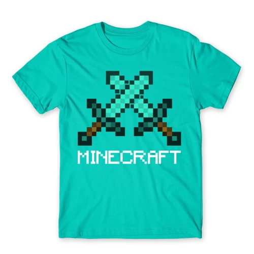 Türkiz Minecraft férfi rövid ujjú póló - Swords
