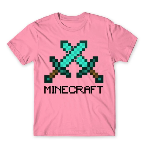 Világos rózsaszín Minecraft férfi rövid ujjú póló - Swords