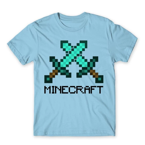 Világoskék Minecraft férfi rövid ujjú póló - Swords