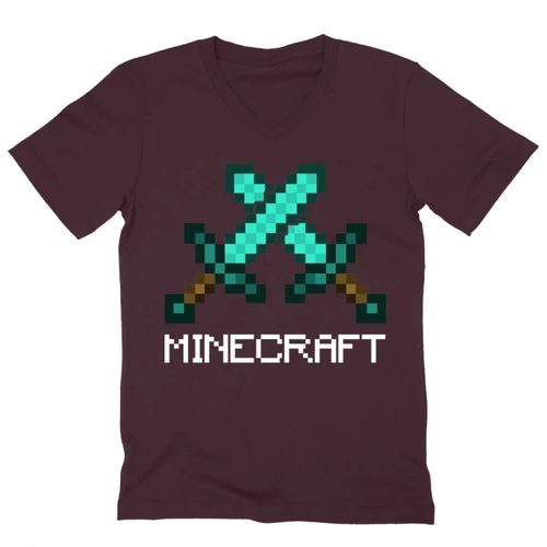 Bordó Minecraft férfi V-nyakú póló - Swords