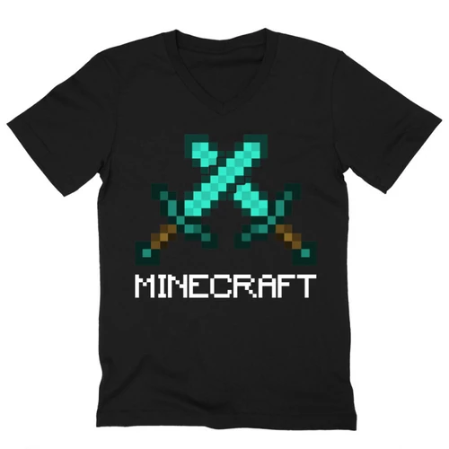 Fekete Minecraft férfi V-nyakú póló - Swords