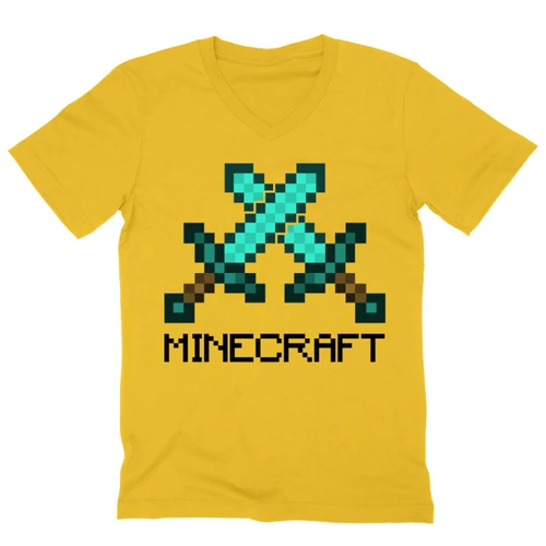 Sárga Minecraft férfi V-nyakú póló - Swords