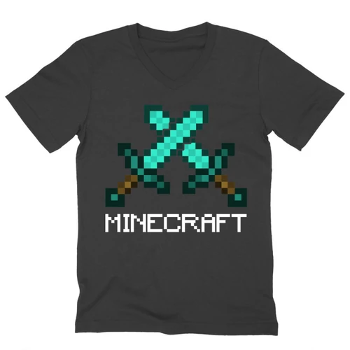 Sötétszürke Minecraft férfi V-nyakú póló - Swords