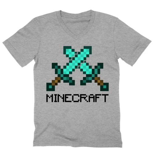 Sportszürke Minecraft férfi V-nyakú póló - Swords