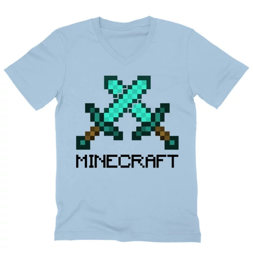Világoskék Minecraft férfi V-nyakú póló - Swords