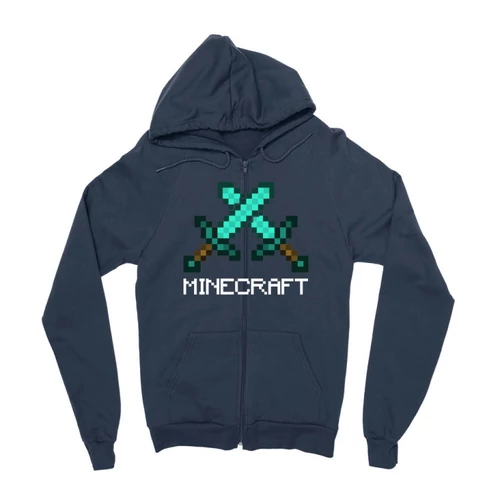 Sötétkék Minecraft zipzáros pulóver - Swords