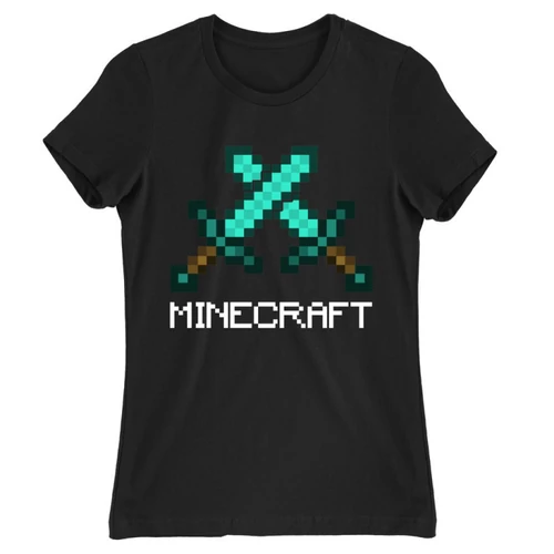 Fekete Minecraft női rövid ujjú póló - Swords