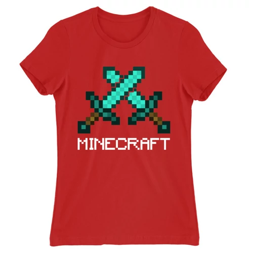 Piros Minecraft női rövid ujjú póló - Swords