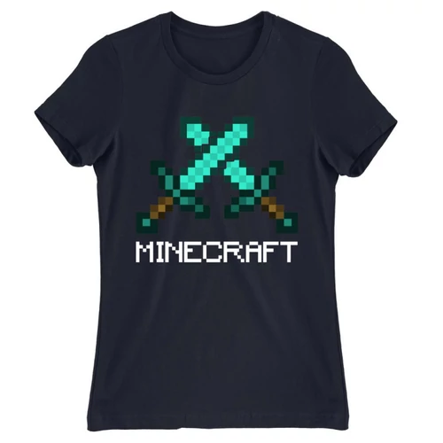 Sötétkék Minecraft női rövid ujjú póló - Swords