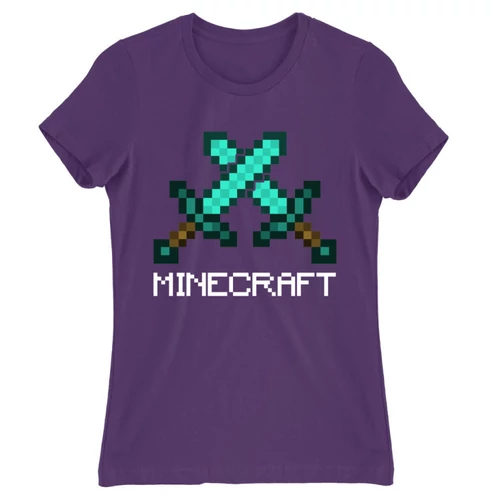 Sötétlila Minecraft női rövid ujjú póló - Swords