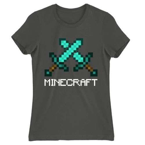 Sötétszürke Minecraft női rövid ujjú póló - Swords
