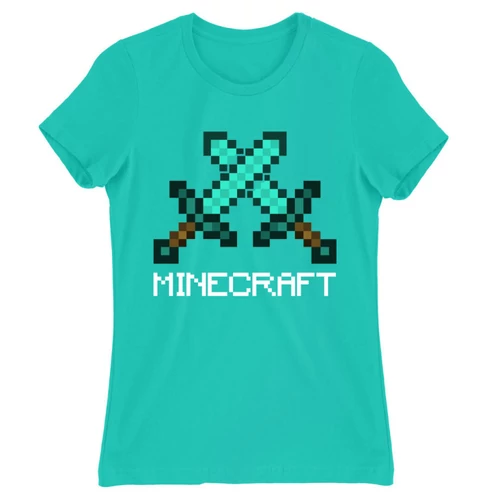Türkiz Minecraft női rövid ujjú póló - Swords