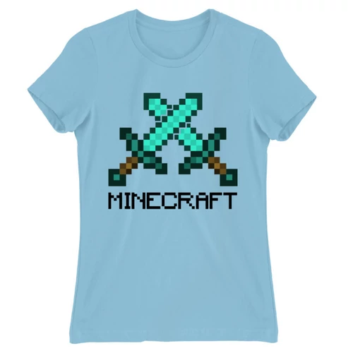 Világoskék Minecraft női rövid ujjú póló - Swords