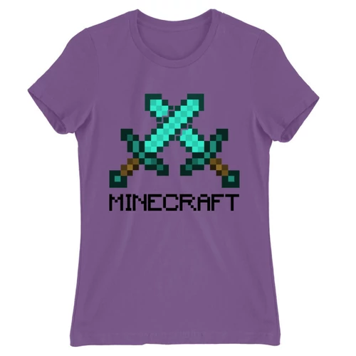 Világoslila Minecraft női rövid ujjú póló - Swords