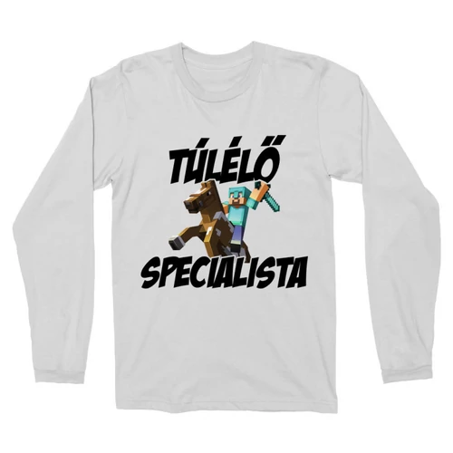 Fehér Minecraft férfi hosszú ujjú póló - Túlélő specialista